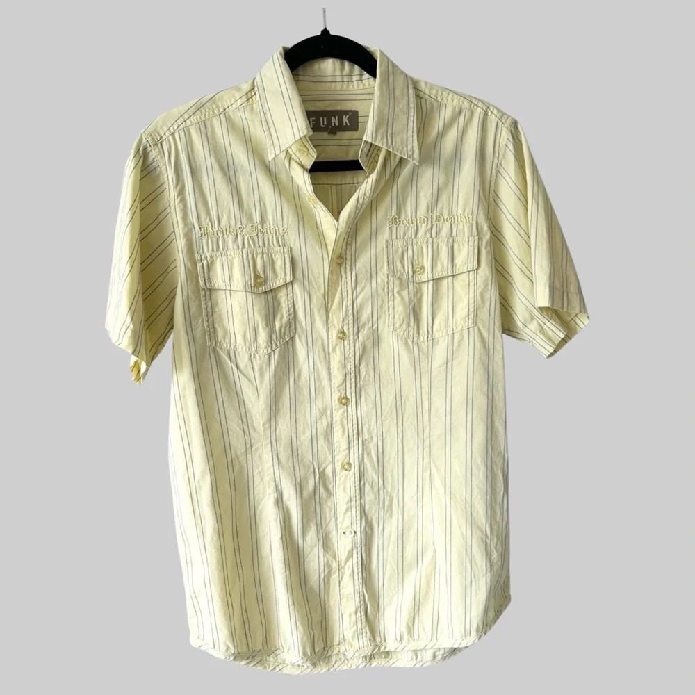 Funk & Jeans Striped Short Sleeve  Button Down Casual Shirt